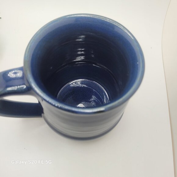 Vintage Ross Canadian Oversize Mugs Pottery Artisan Blue Glaze Set of 2 - Picture 8 of 14